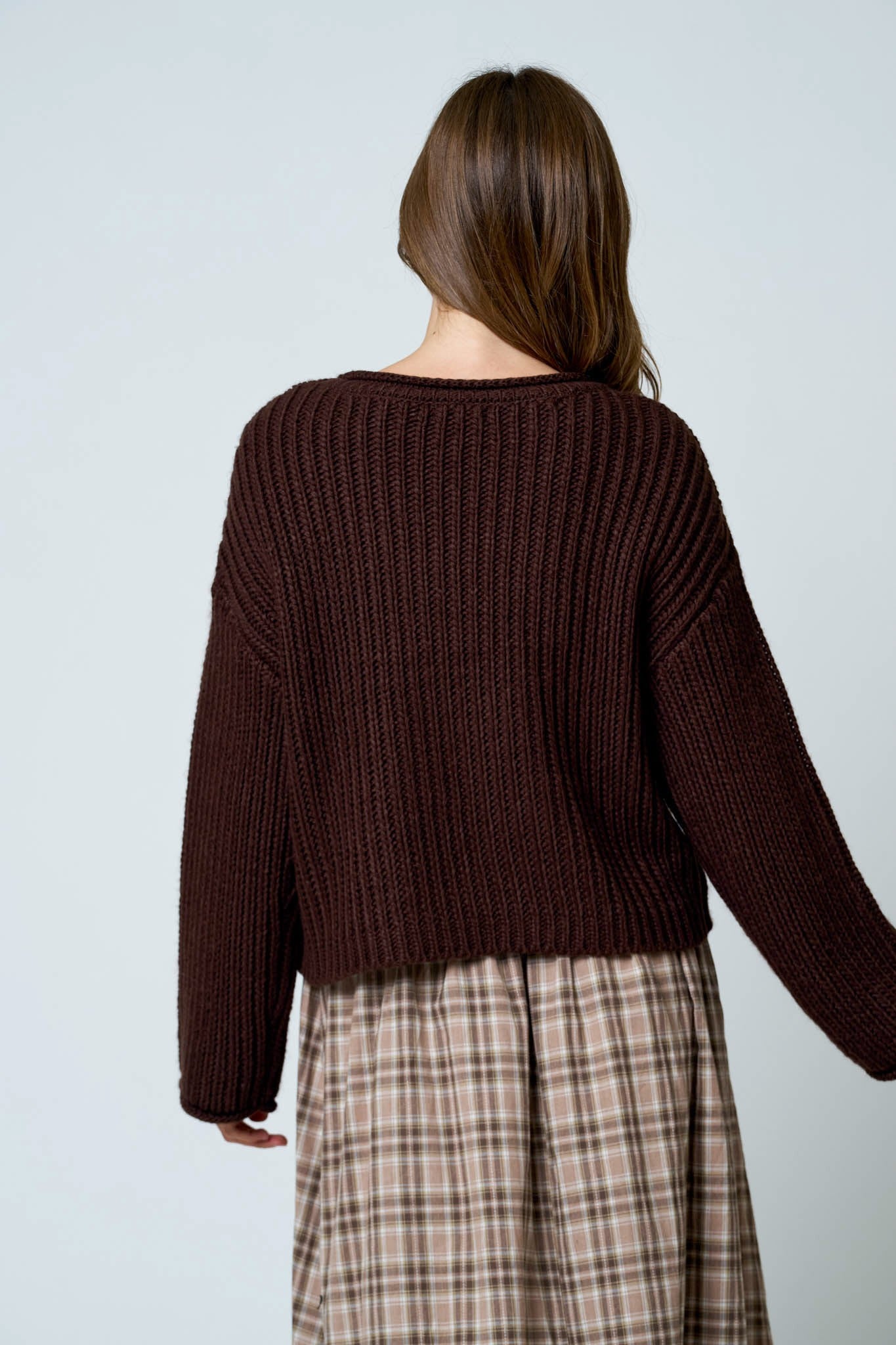 Roll Up Raw Edge Detail Sweater