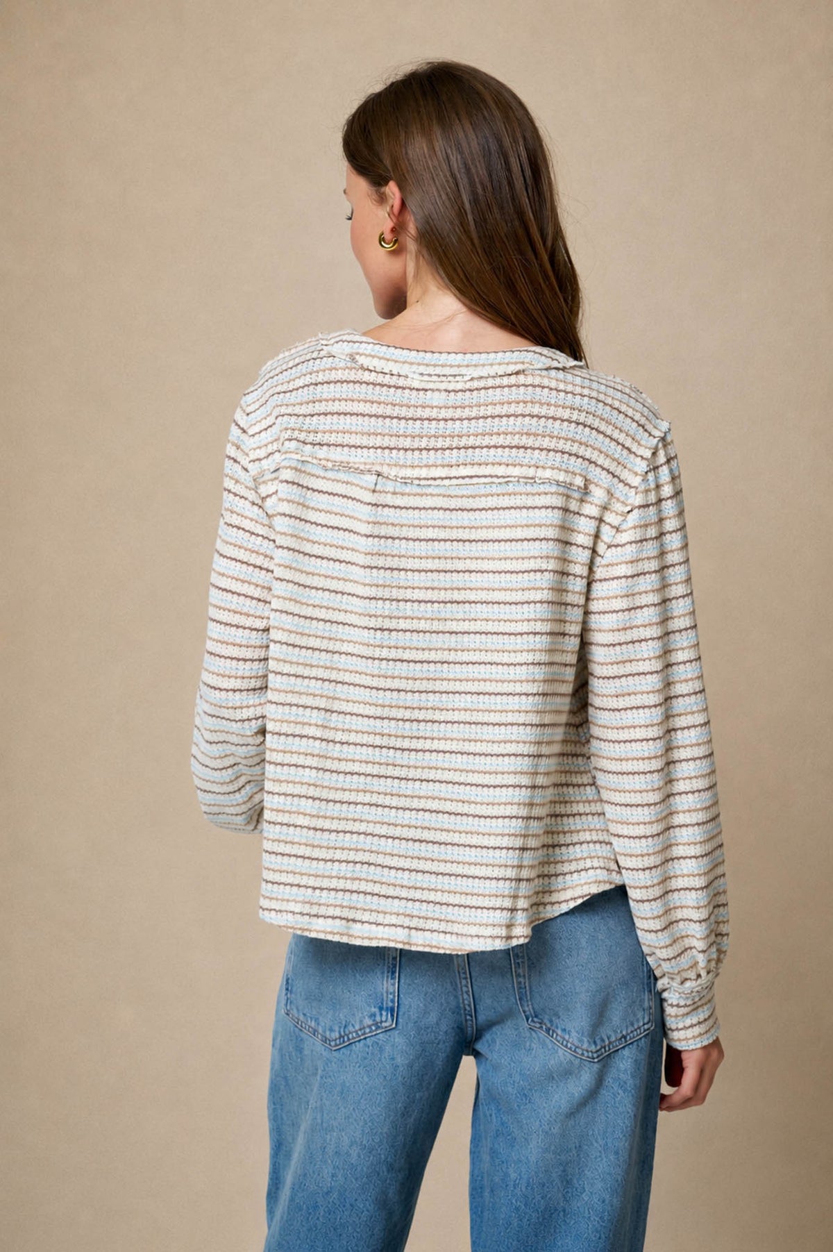 Multicolor Stripe Long Sleeve Henley Top