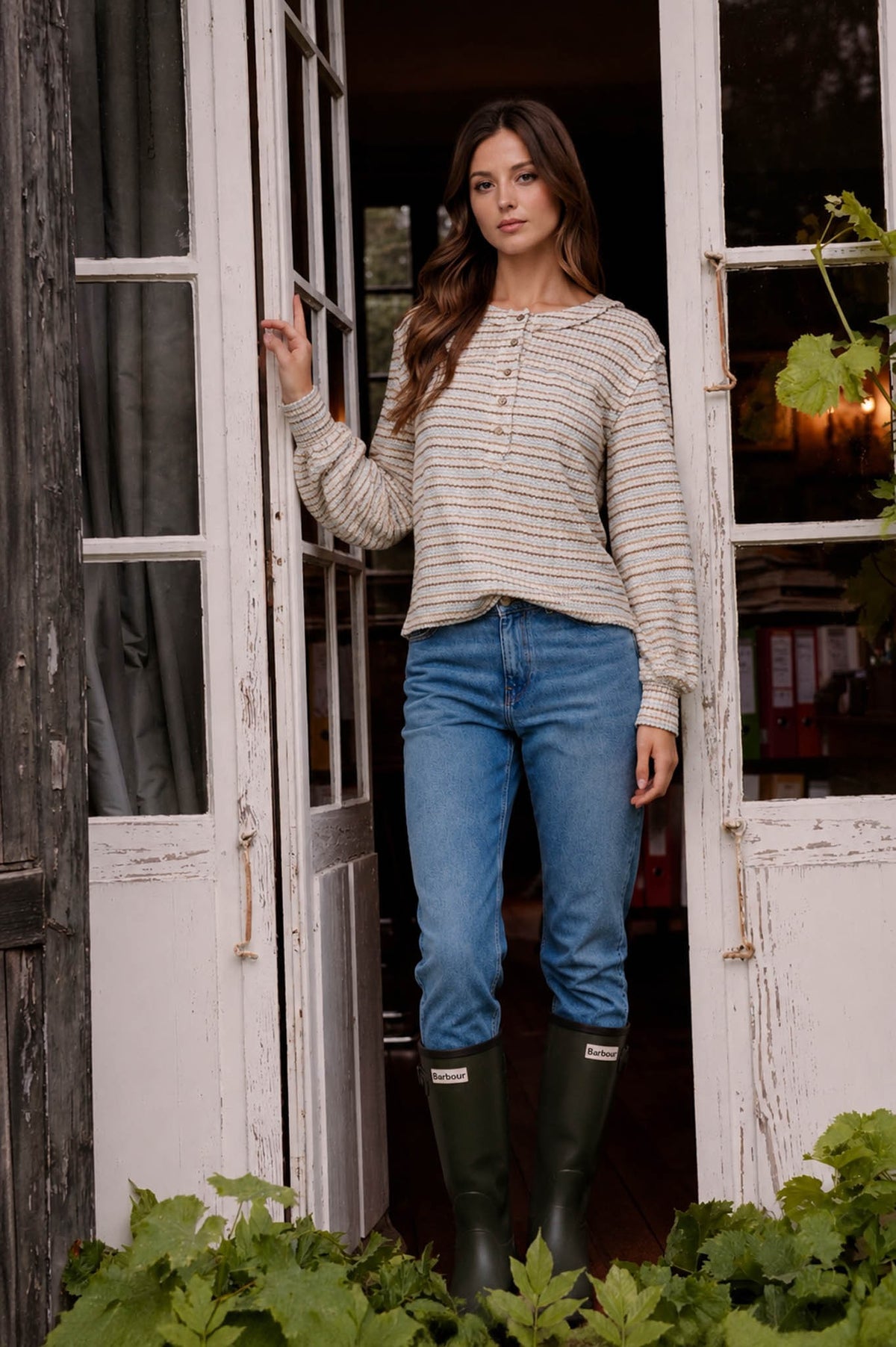 Multicolor Stripe Long Sleeve Henley Top