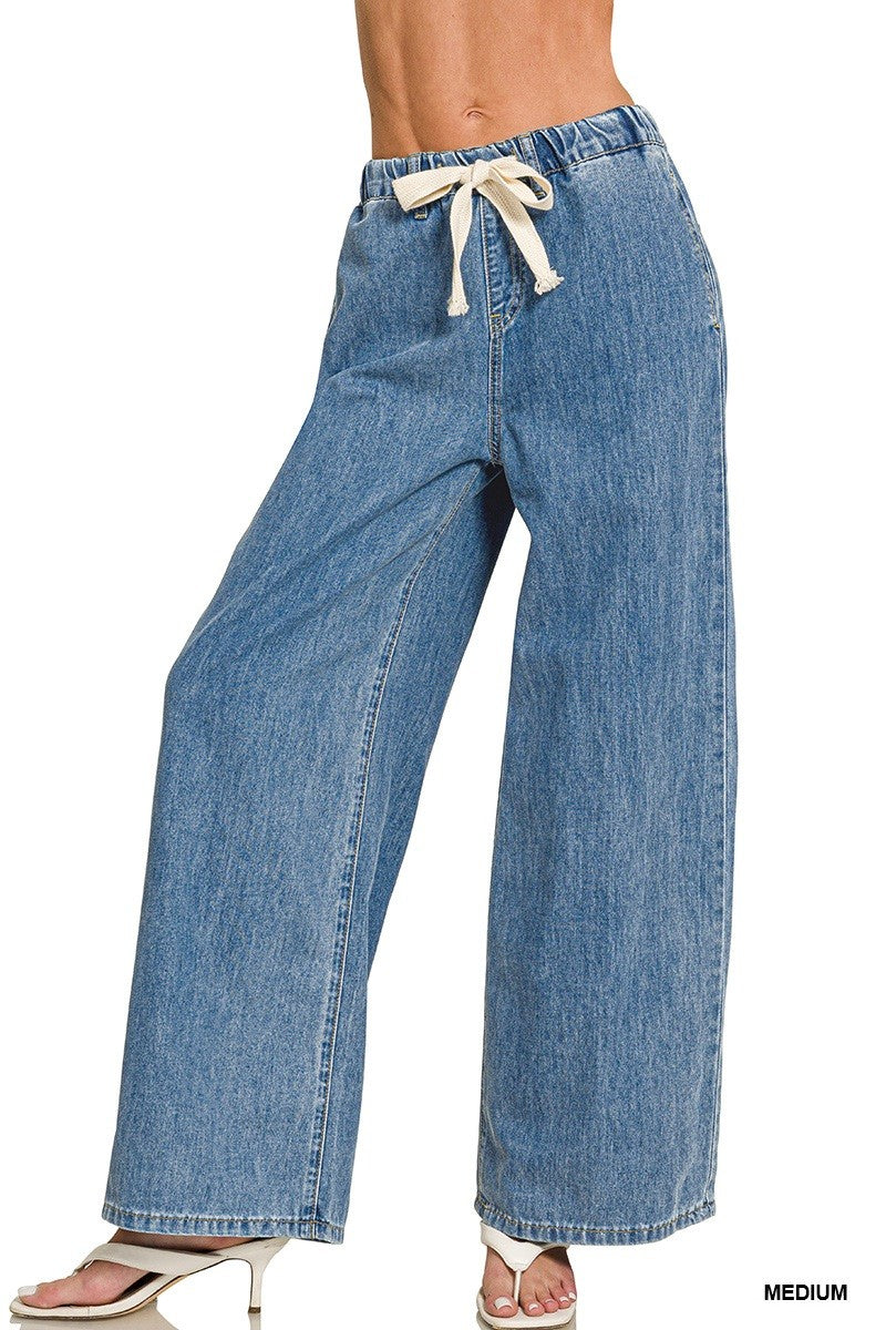 Wide Leg Drawstring Denim Pants
