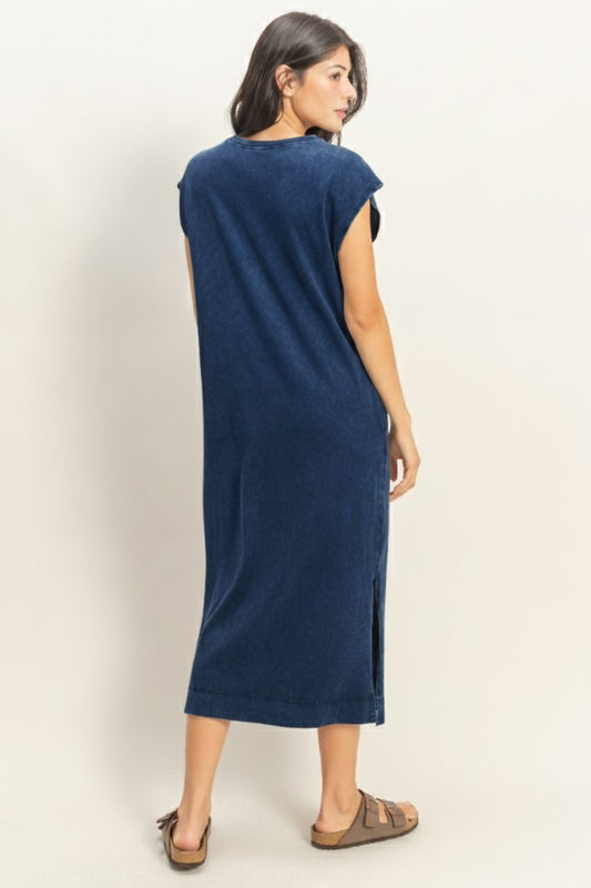 Mineral Wash Cap Sleeve Midi Dress