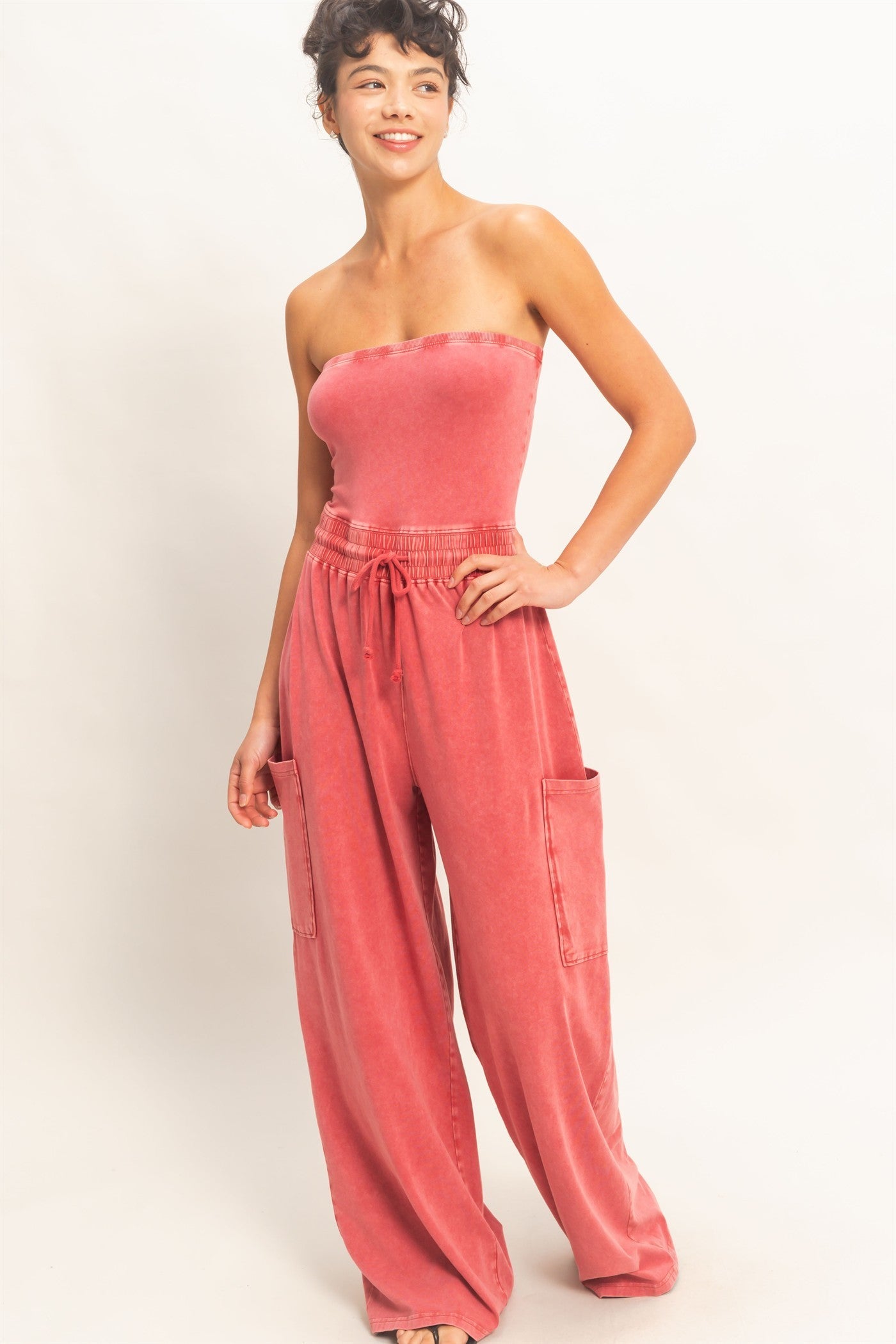 Strapless Tie Waist Jumpsuit