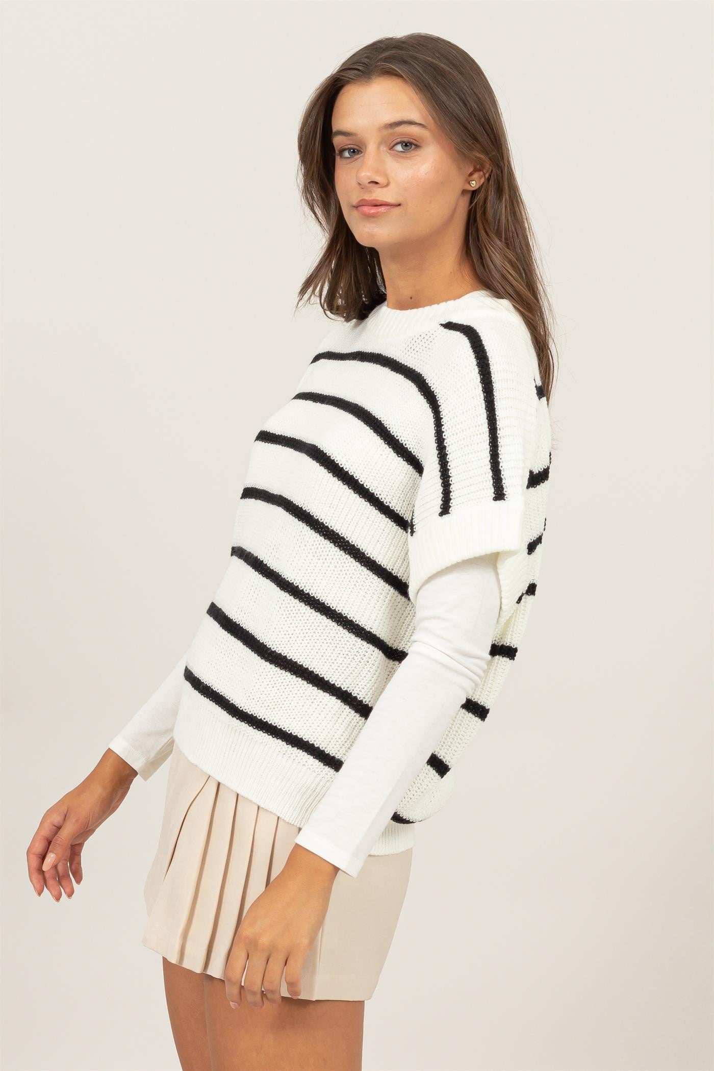 Short Sleeve Striped Sweater Vest