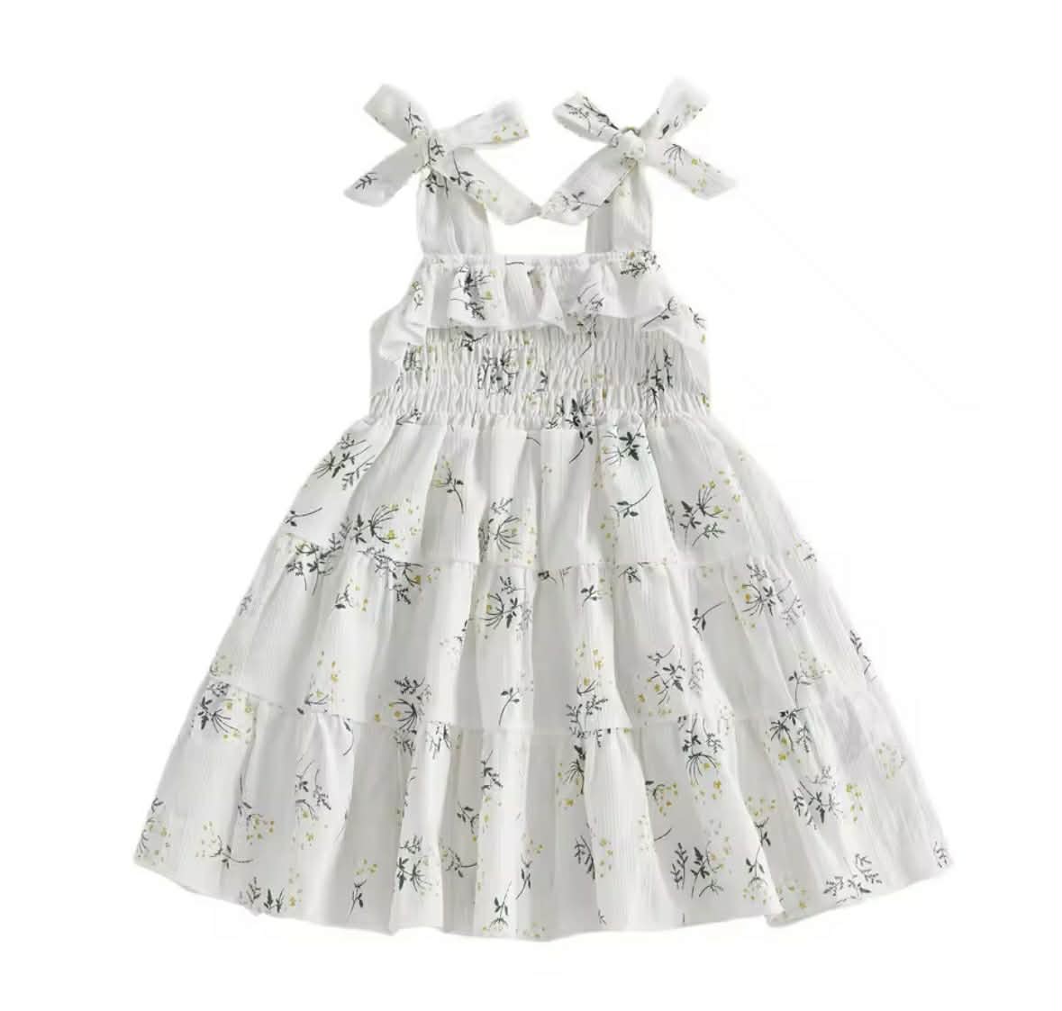 Kids Tie Strap Floral Linen Dress
