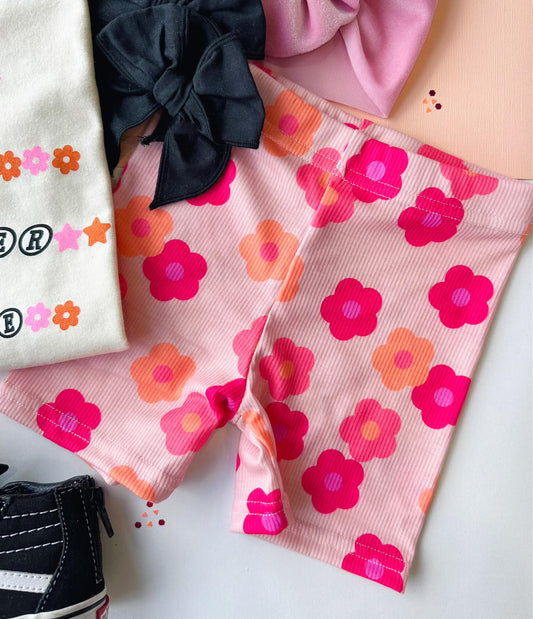 Kids Retro Flower Biker Shorts