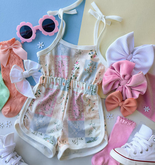 Kids Spring Floral Patchwork Romper