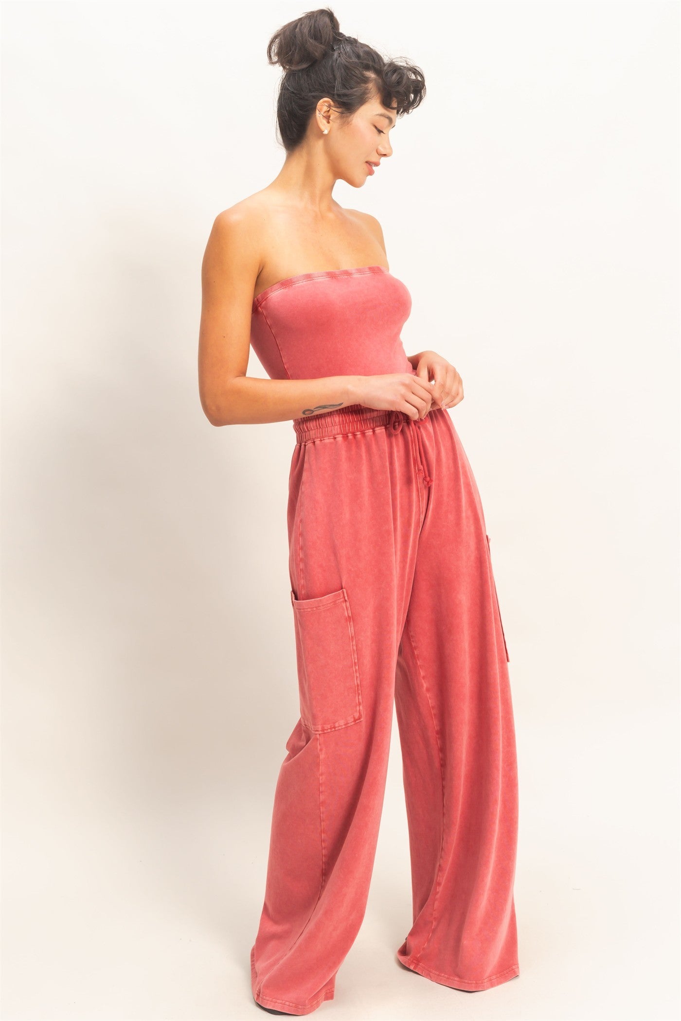 Strapless Tie Waist Jumpsuit
