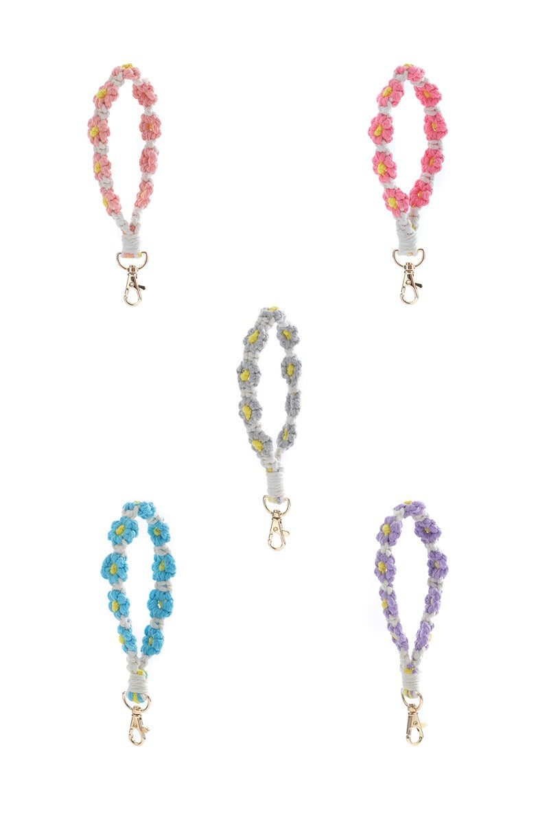 Flower Macrame Wristlet Keychain