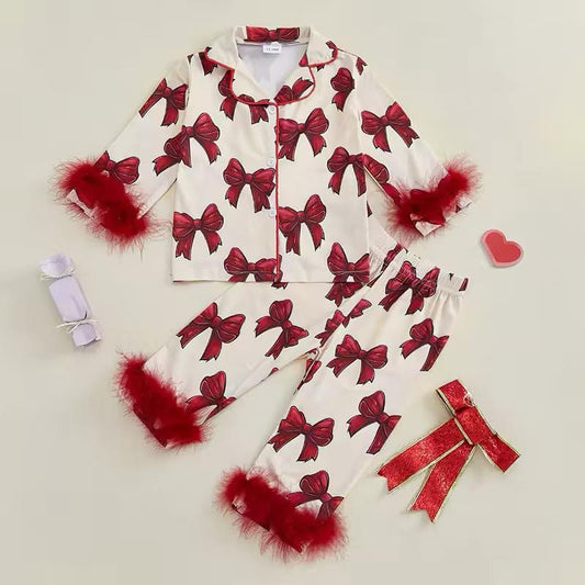 Kids Button Up Bow PJ's with Feathers