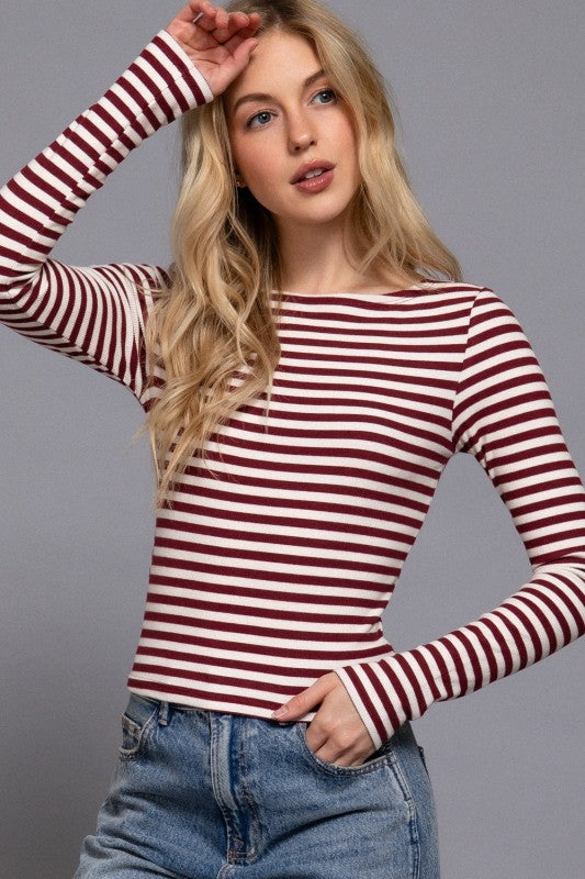 Long Sleeve Striped Ribbed Tee