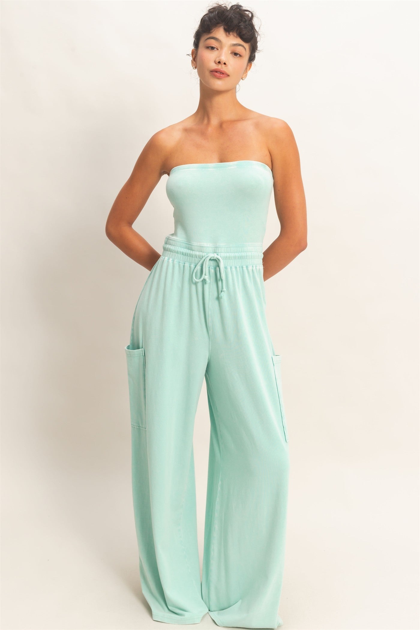 Strapless Tie Waist Jumpsuit