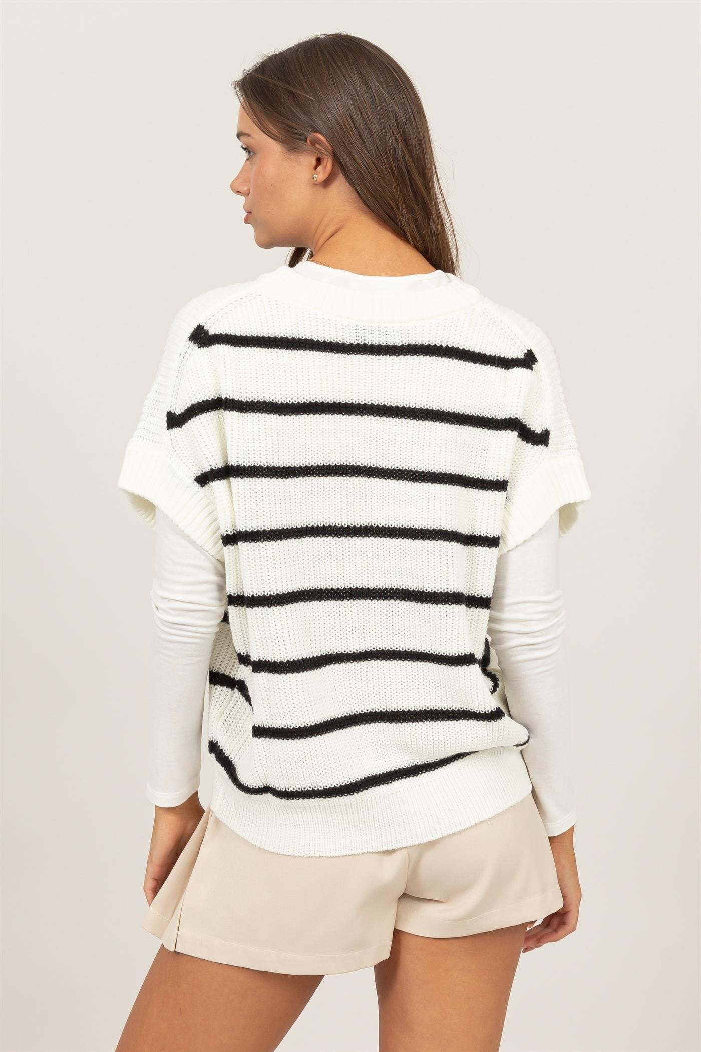 Short Sleeve Striped Sweater Vest