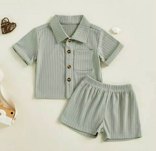 Kids Ribbed Button-Up Shirt and Short Set