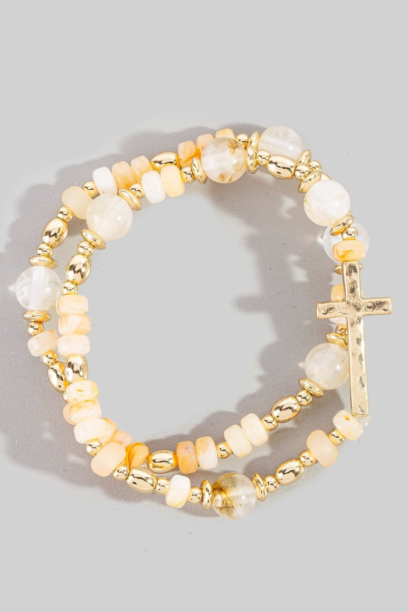 Cross Charm Beaded Bracelet Set