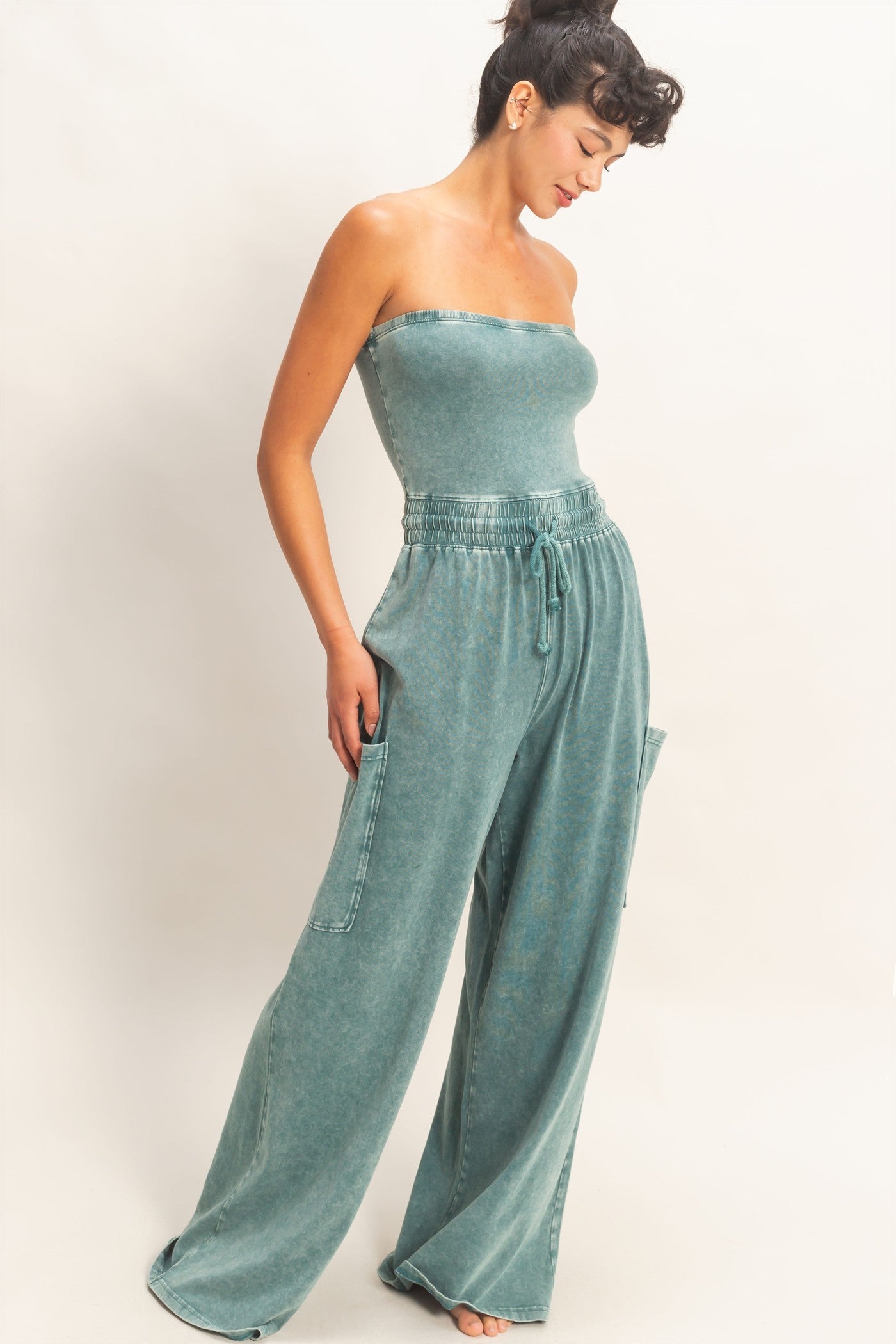 Strapless Tie Waist Jumpsuit