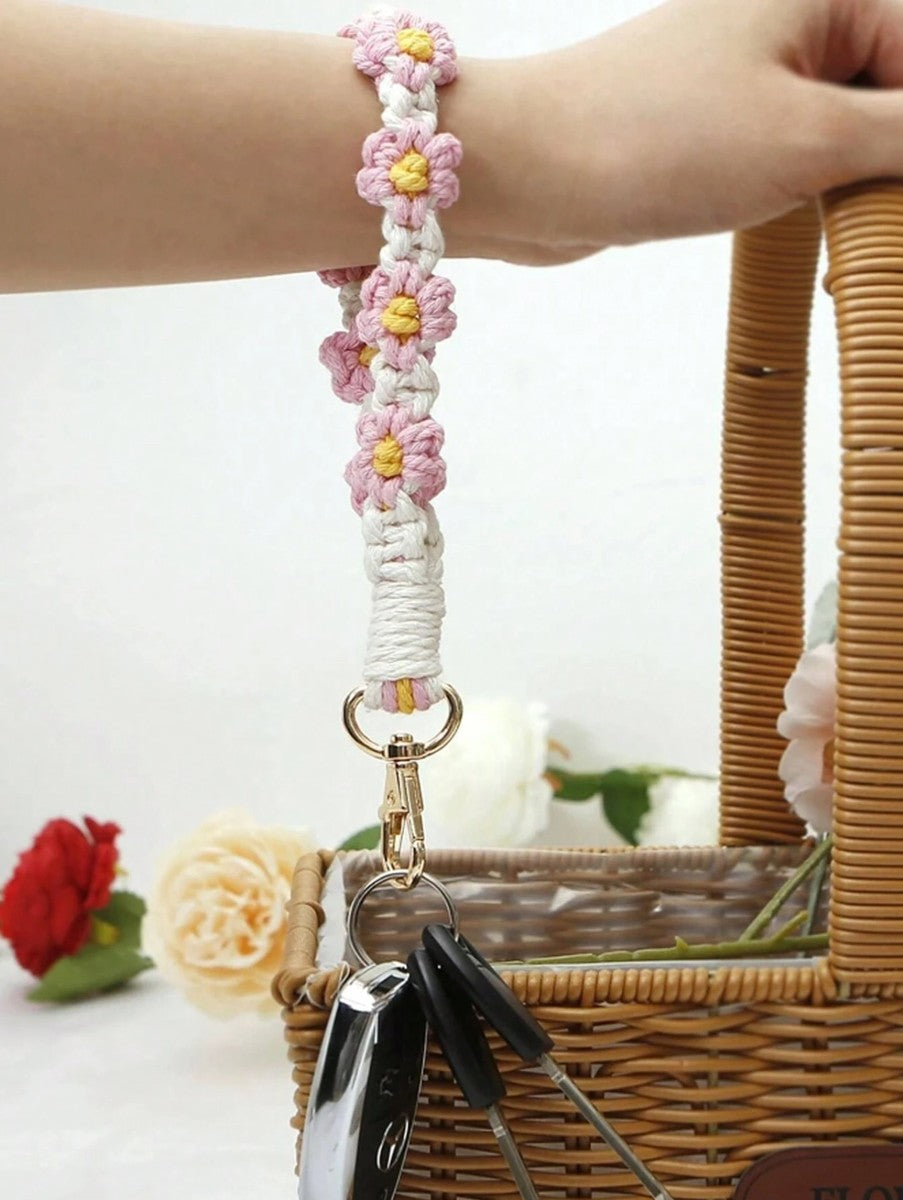 Flower Macrame Wristlet Keychain