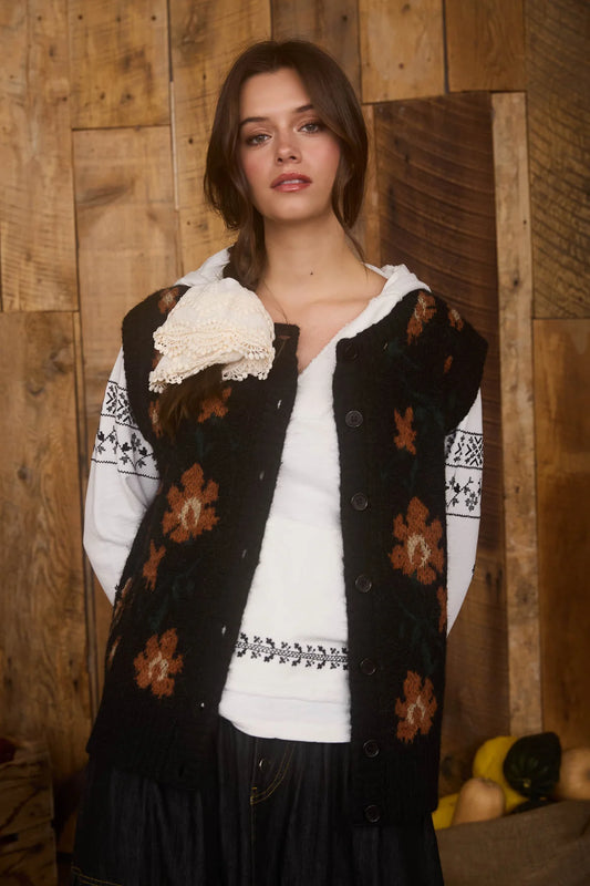 Floral Button Down Knit Sweater