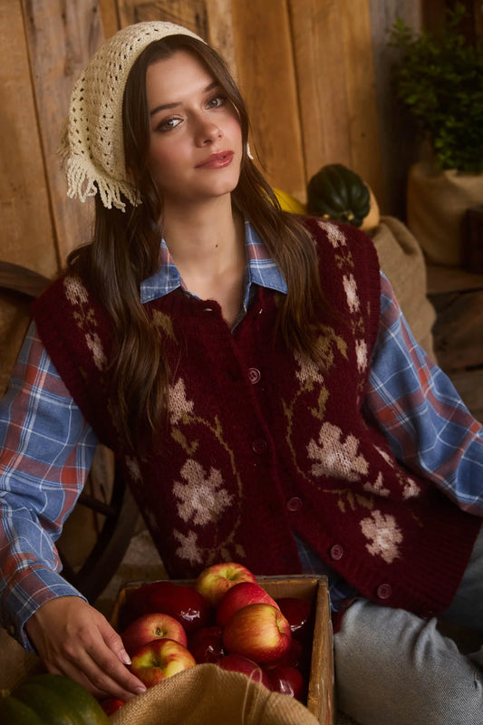 Floral Button Down Knit Sweater