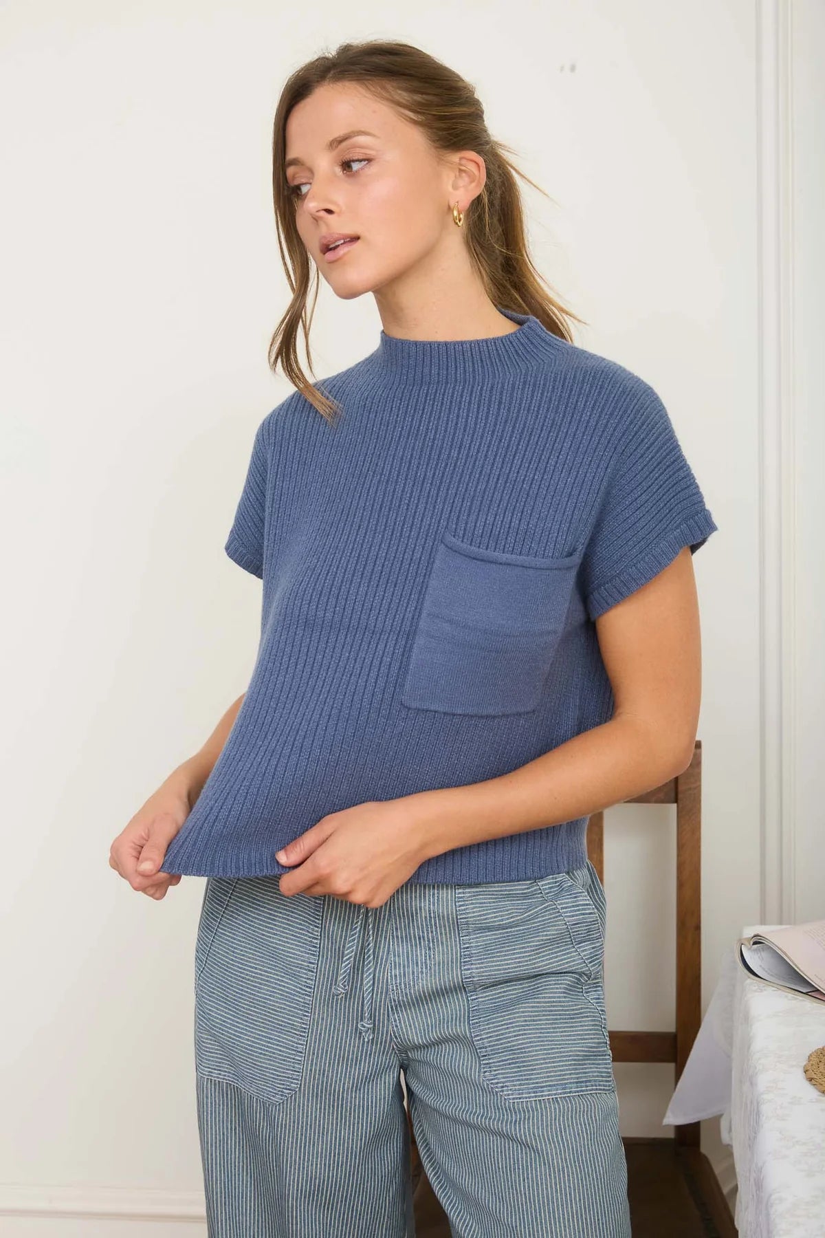 Mock Neck Pocket Detail Sweater