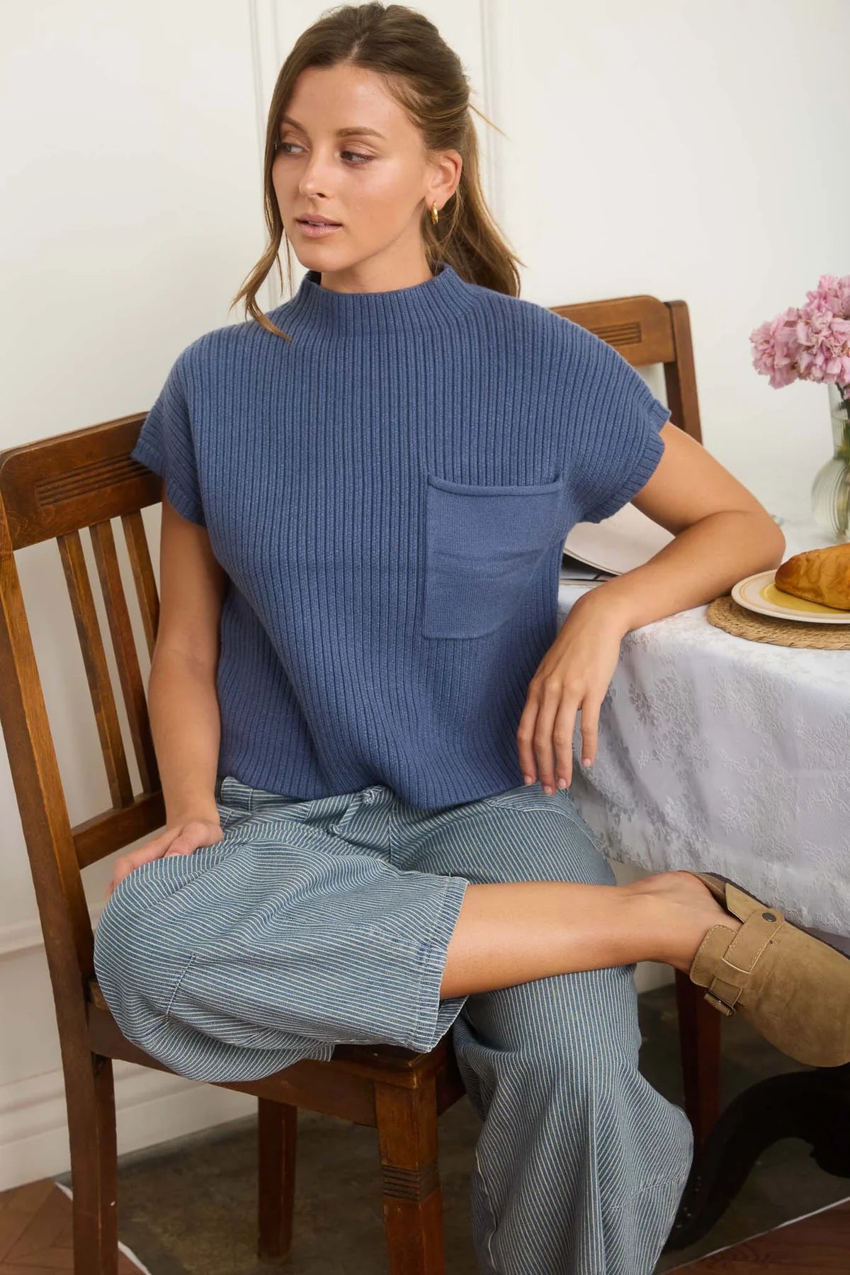 Mock Neck Pocket Detail Sweater