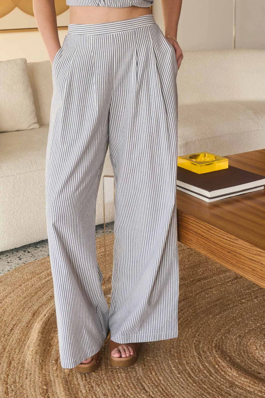 Stripe High Waist Wideleg Dress Pants