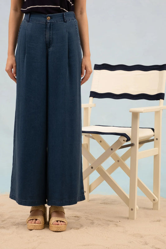 Dark Chambray Pintuck Wideleg Pant