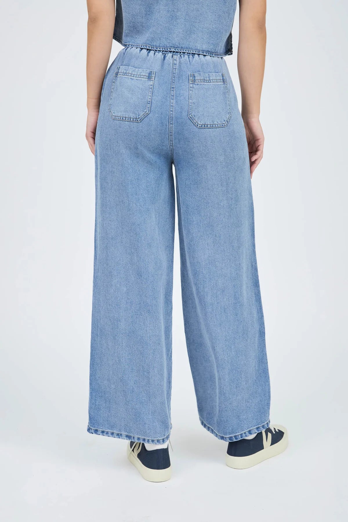 Elastic Waist Chambray Wide Leg Pant