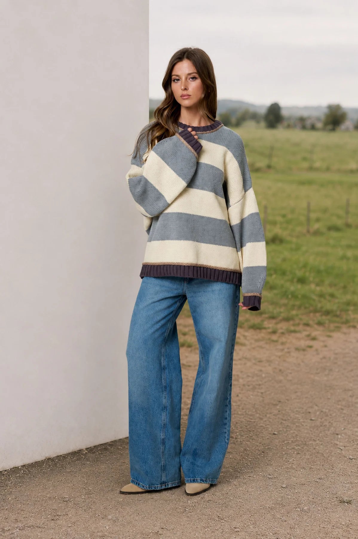 Oversized Stripe Crew Neck Sweater