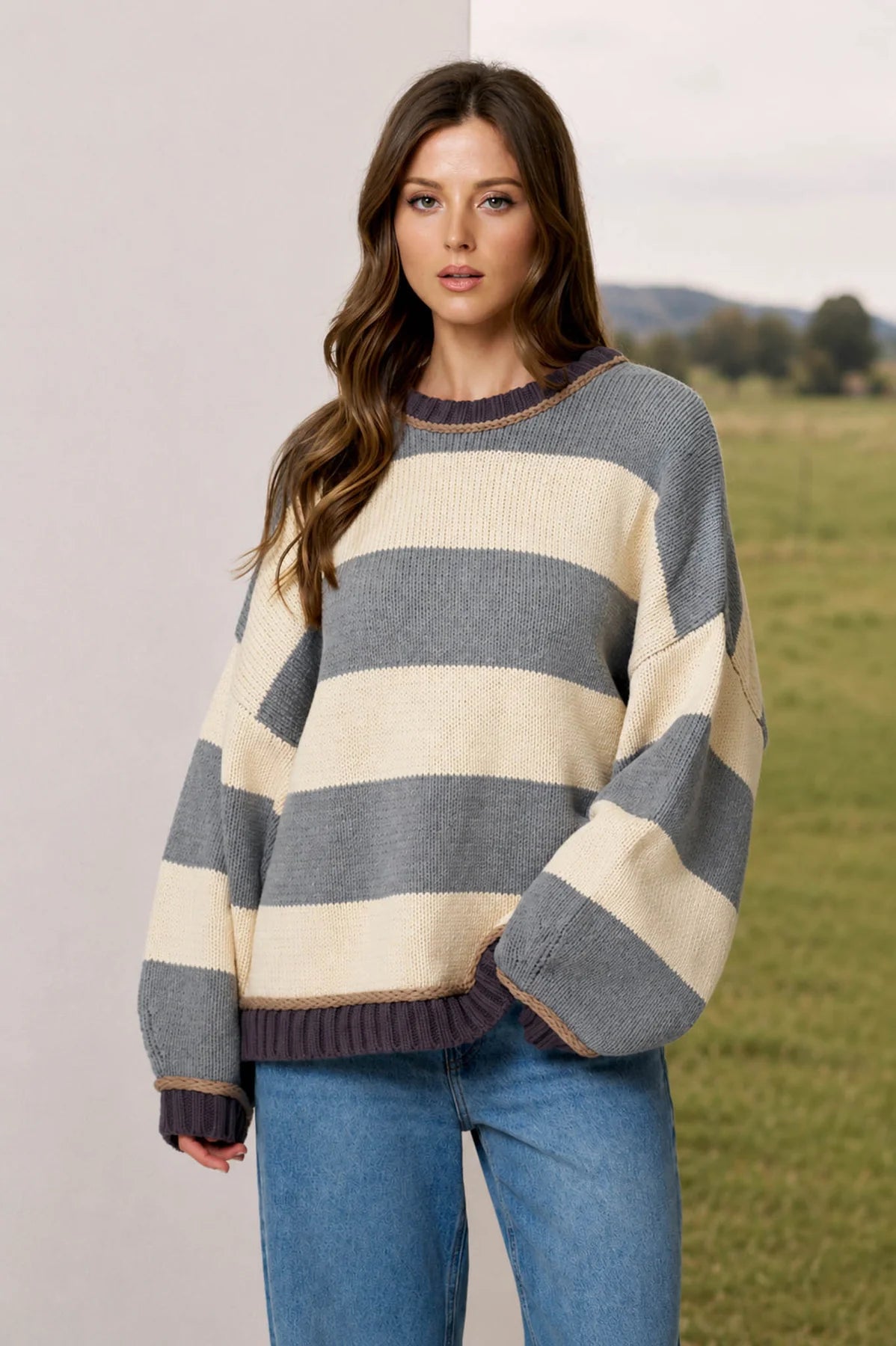 Oversized Stripe Crew Neck Sweater