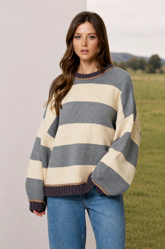 Oversized Stripe Crew Neck Sweater