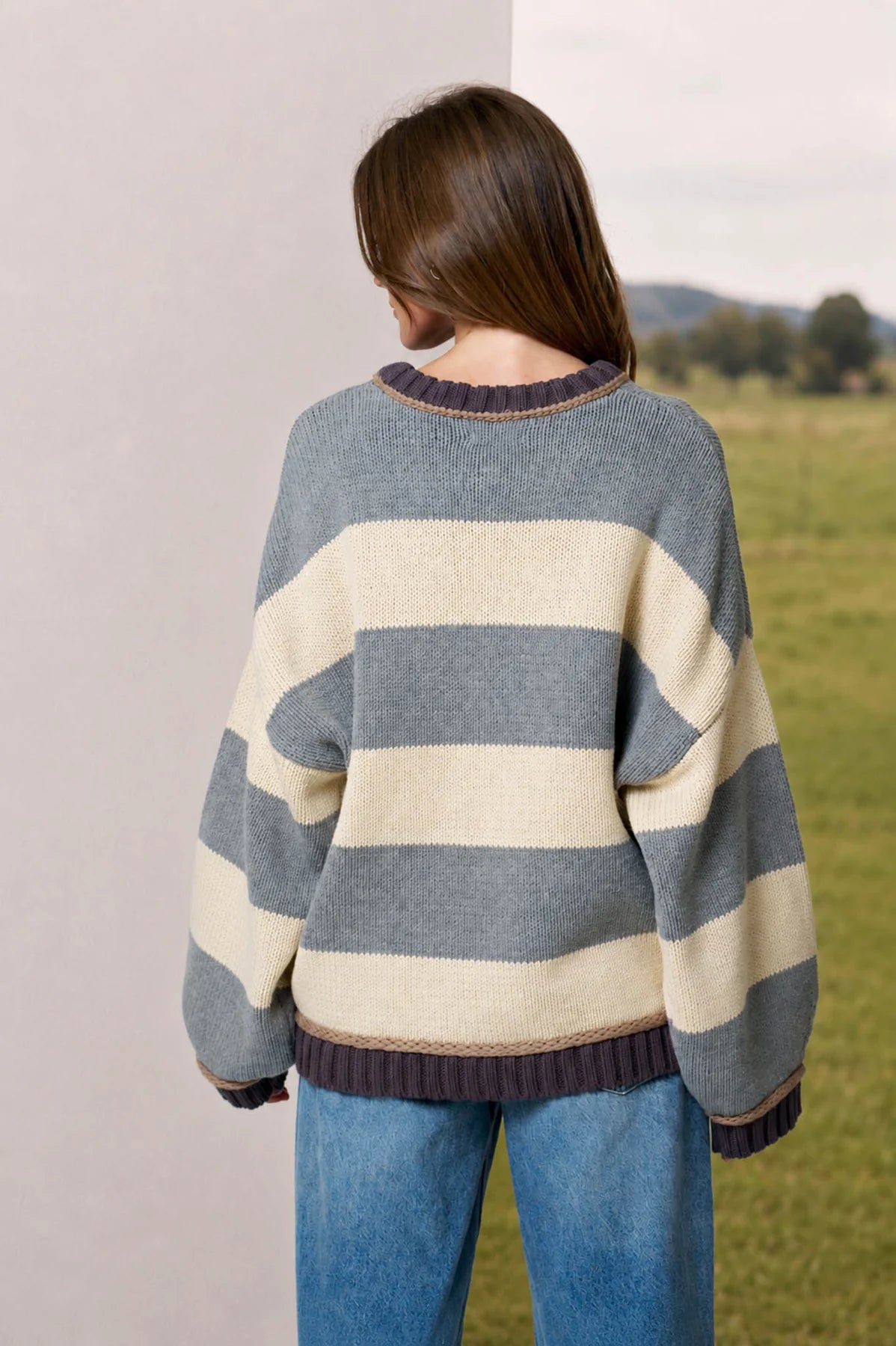 Oversized Stripe Crew Neck Sweater
