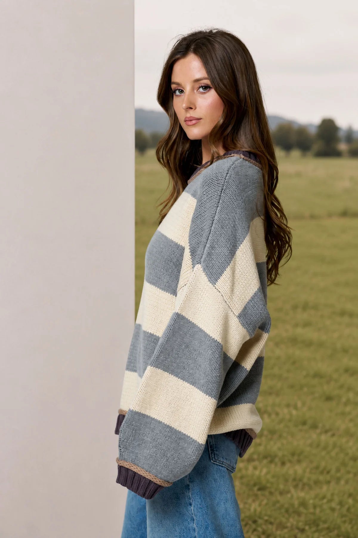 Oversized Stripe Crew Neck Sweater