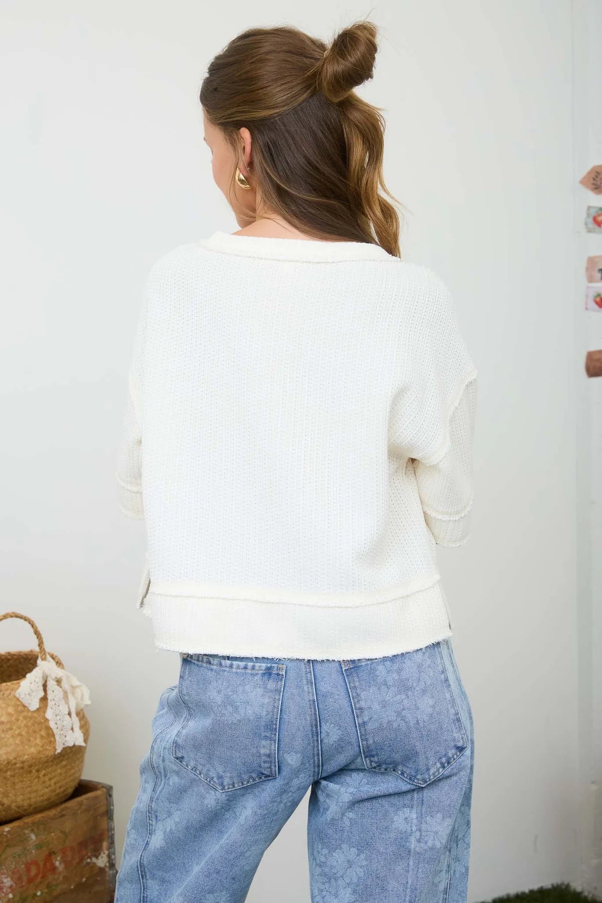 Raw Edge Henley Short Sleeve Waffle Tee
