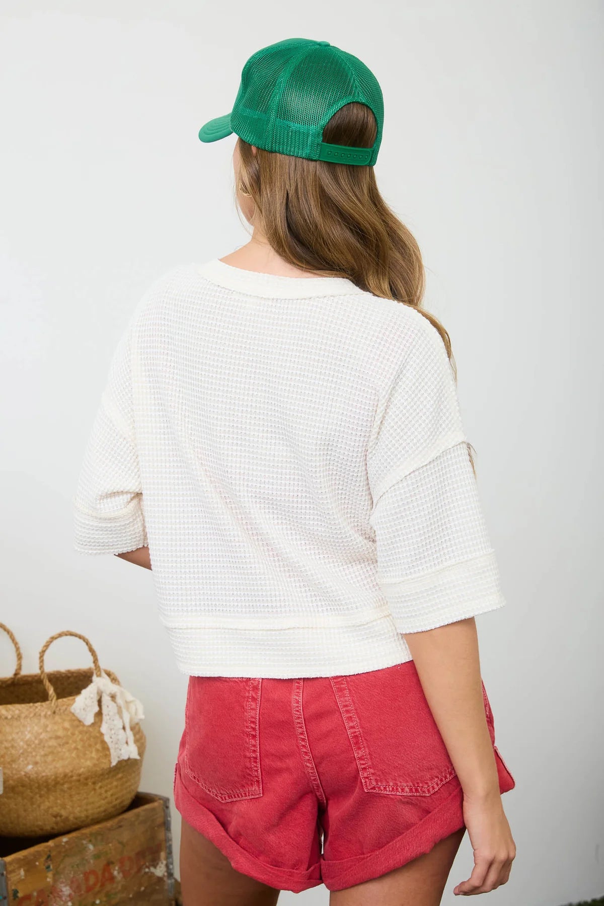 Waffle Button Down Short Sleeve Cardigan