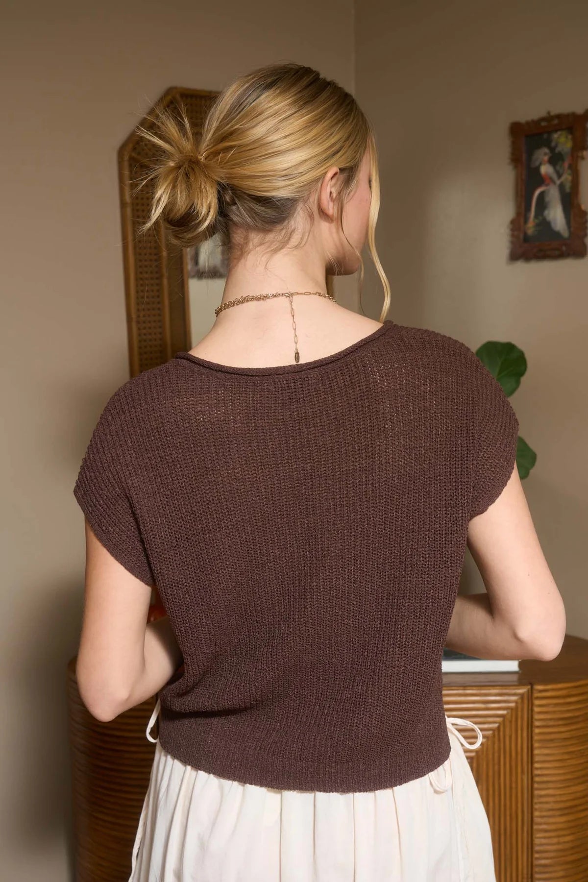 Split Neck Batwing Knit Sweater