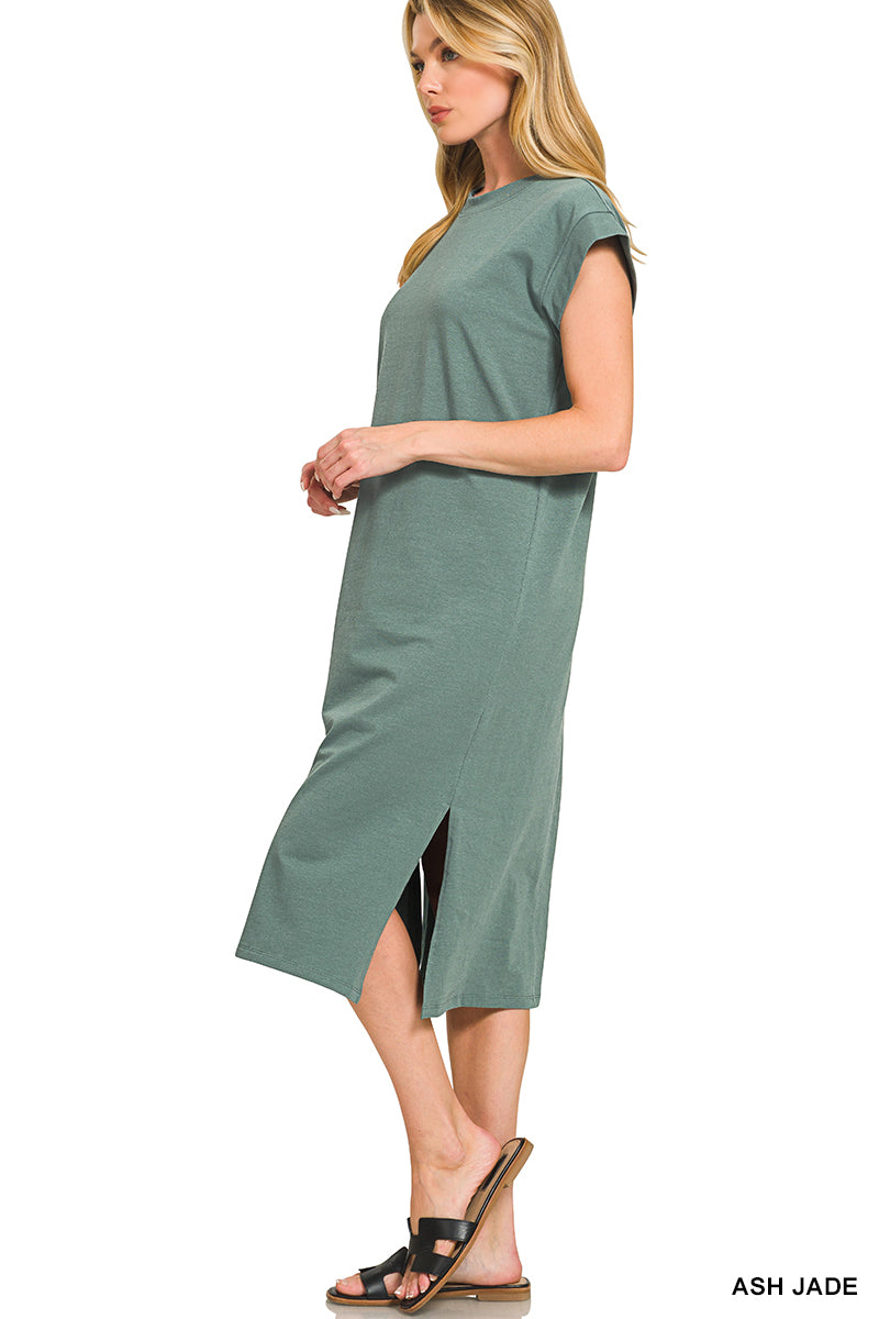 Round Neck Short Sleeve Midi Dress