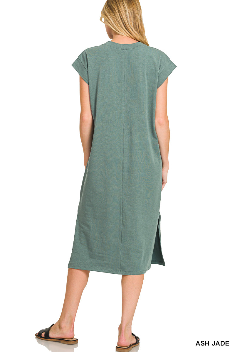 Round Neck Short Sleeve Midi Dress