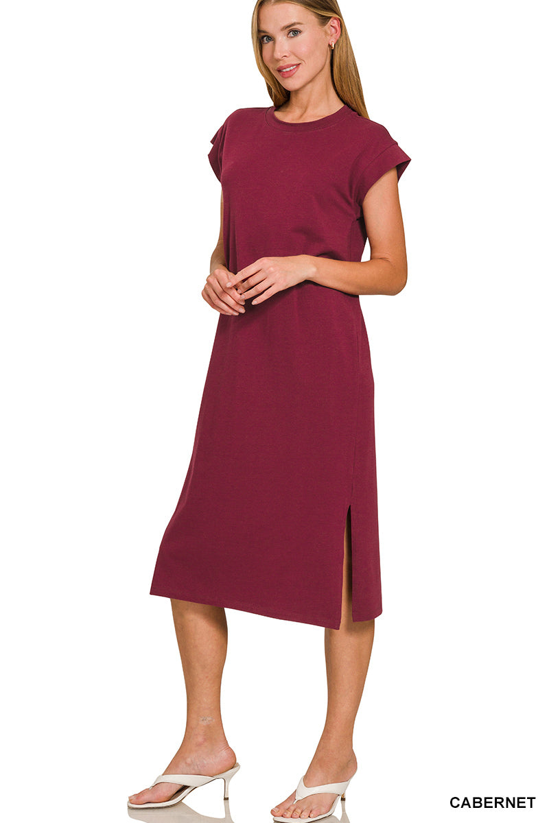 Round Neck Short Sleeve Midi Dress