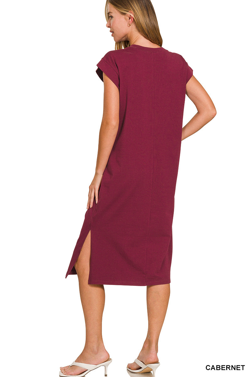 Round Neck Short Sleeve Midi Dress