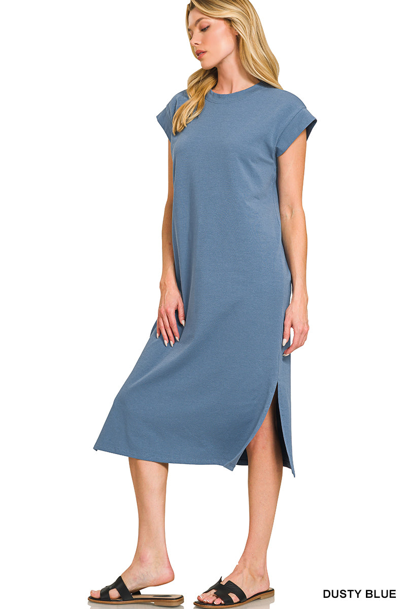 Round Neck Short Sleeve Midi Dress