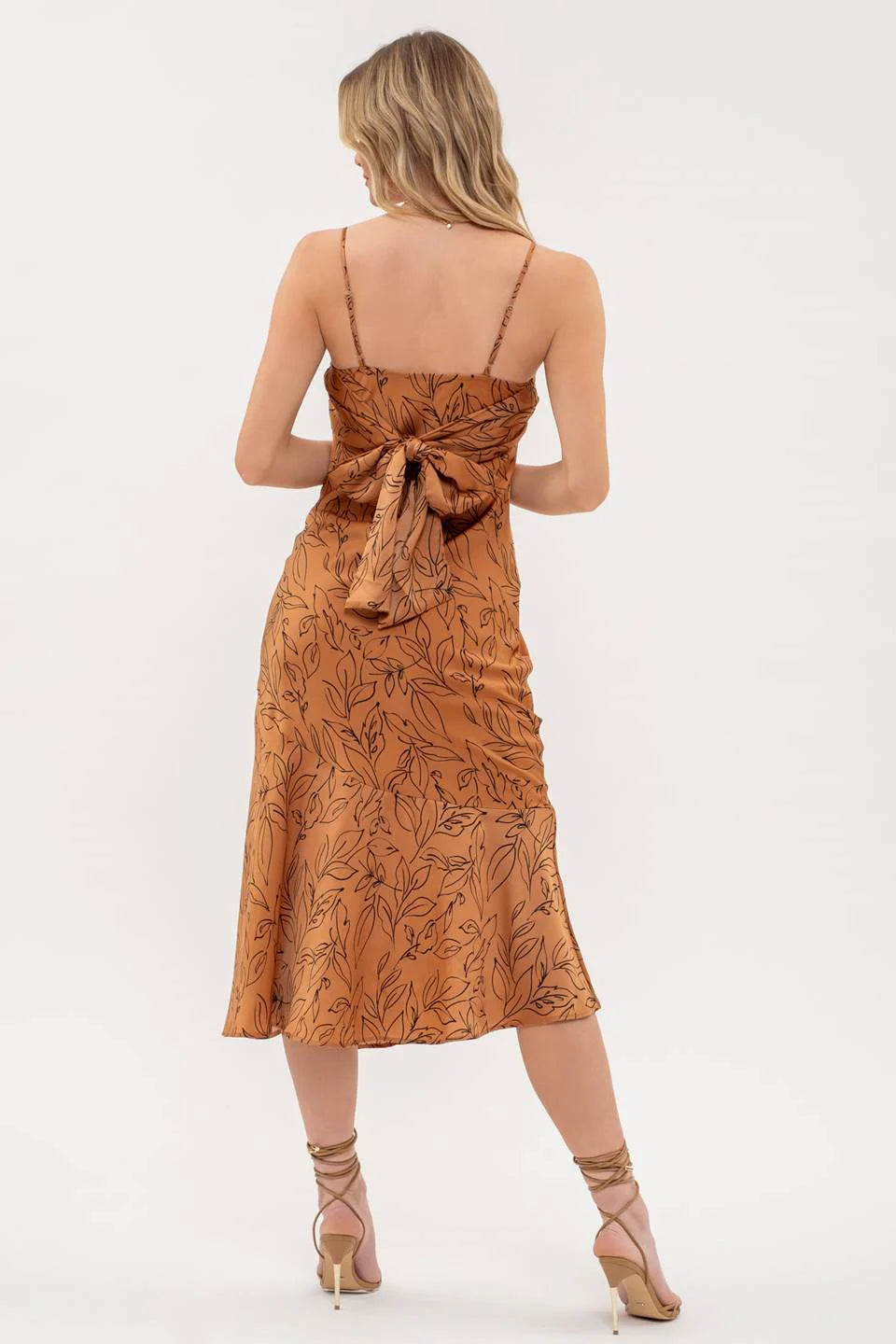 Leaf Print Satin Cami Dress