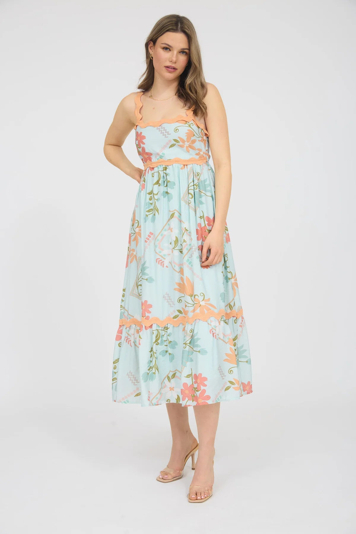 Floral Pattern Wavy Midi Dress