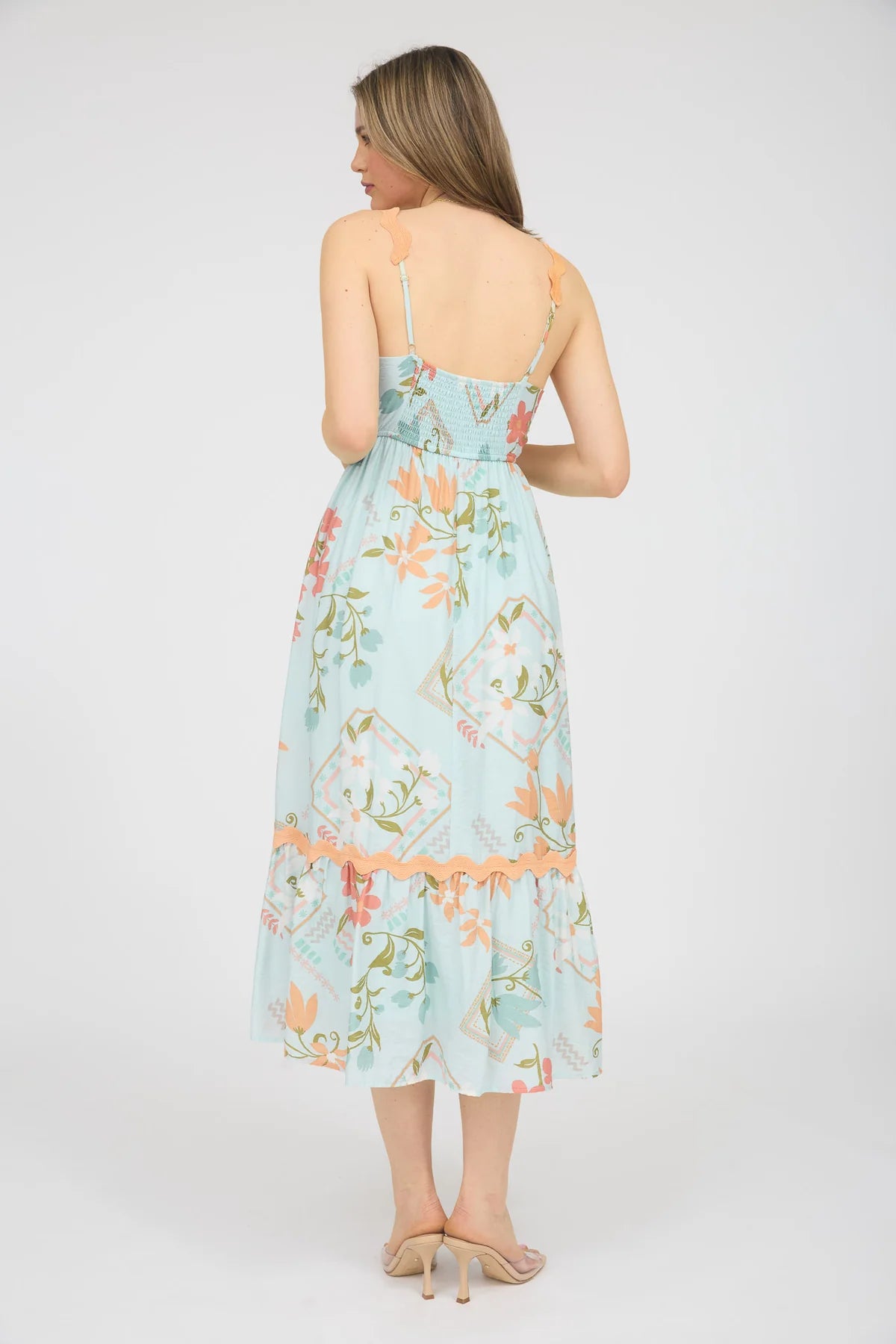 Floral Pattern Wavy Midi Dress