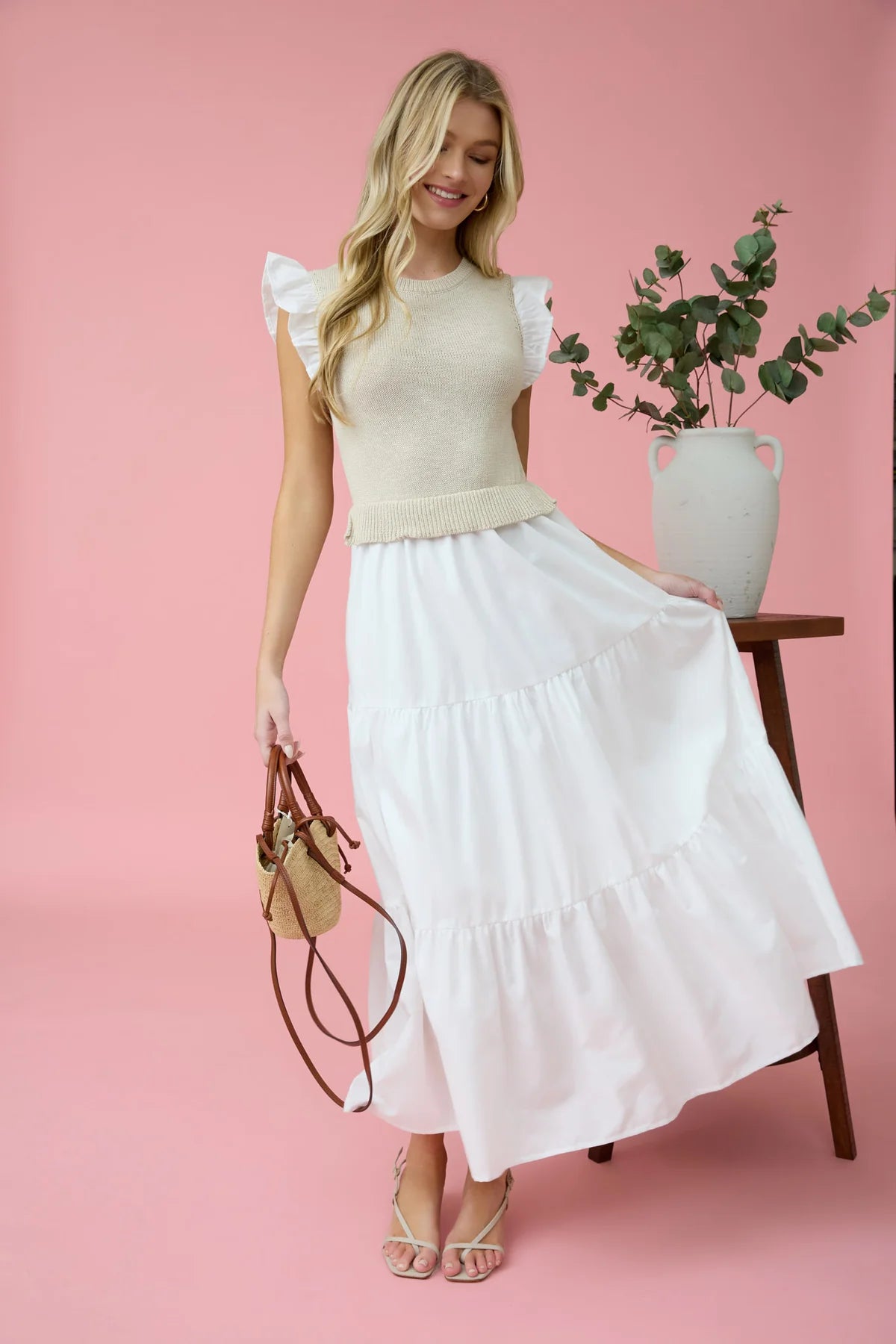 Mixed Media Sweater Vest Dress