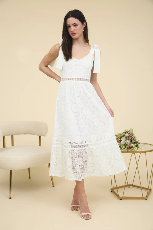 Lace and Tie Strap Midi Dress
