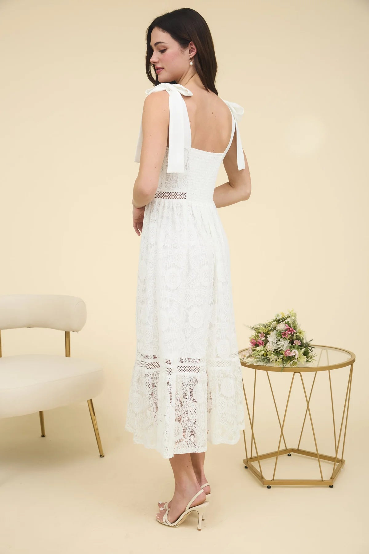 Lace and Tie Strap Midi Dress