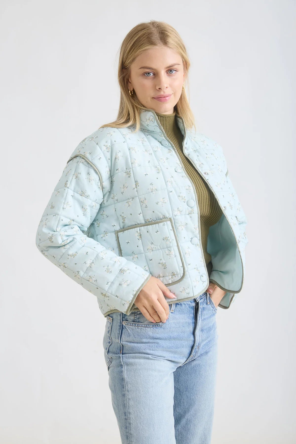 Quilted Floral Button Down Jacket