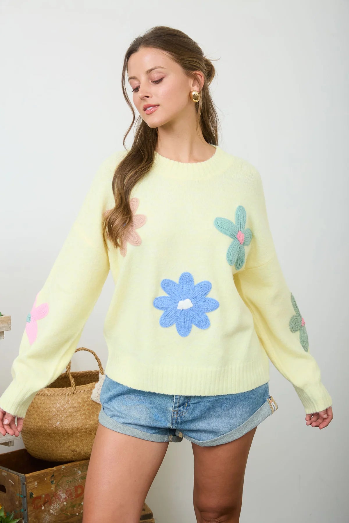 Crochet Flower Knit Sweater