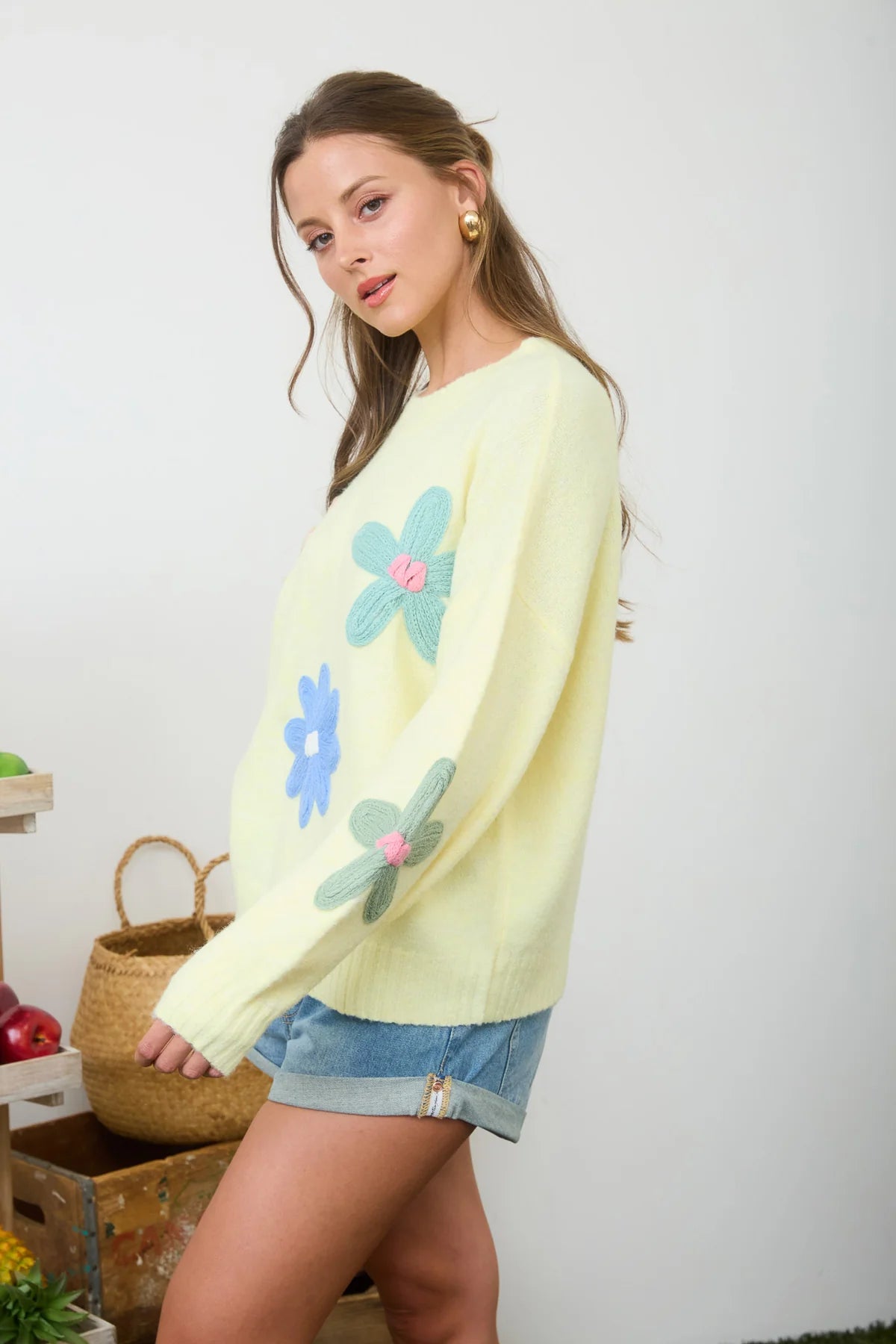 Crochet Flower Knit Sweater