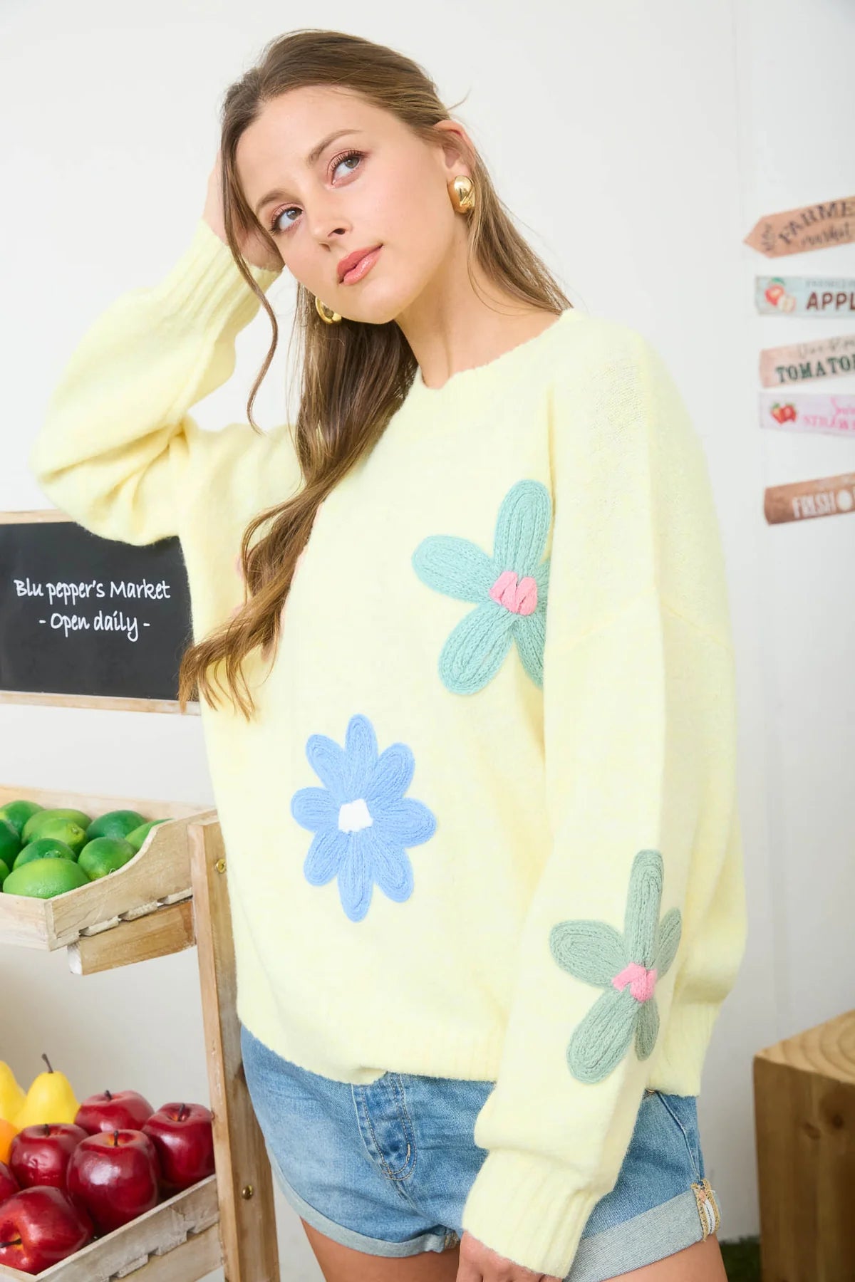 Crochet Flower Knit Sweater
